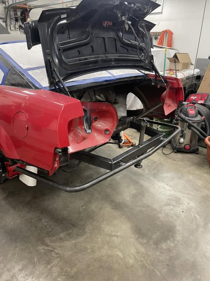 Tube rear bash bar on a Mustang